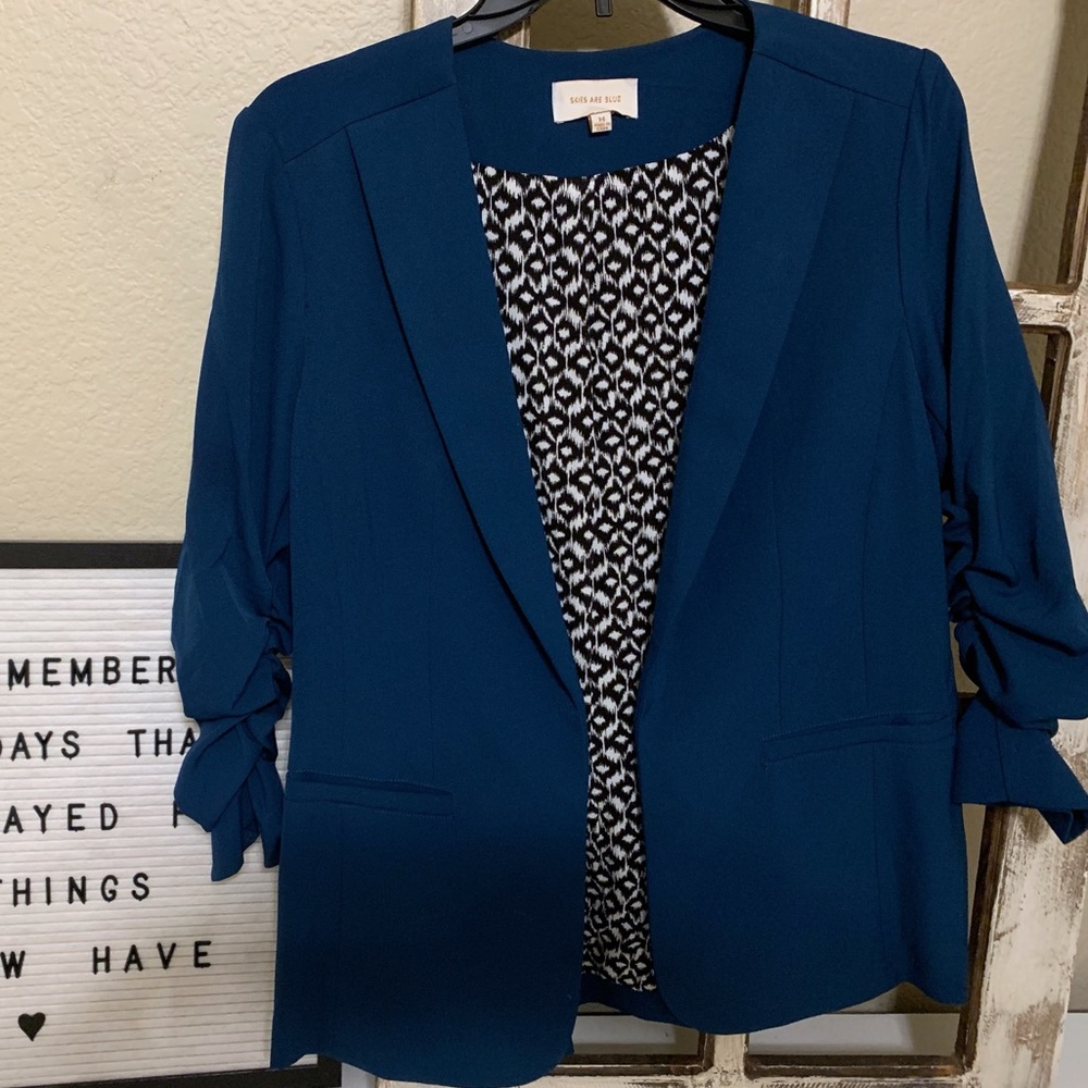 Skies Are Blue Navy Blue Blazer Interior Print